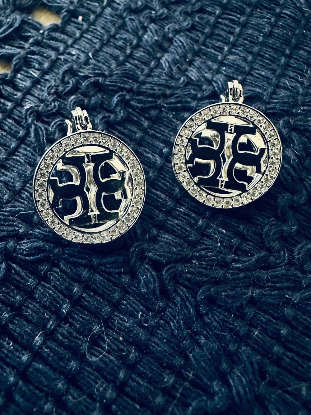 New! Silver-tone "Reverse T" stud earrings (Tory Burch-inspired) with cubic zirc